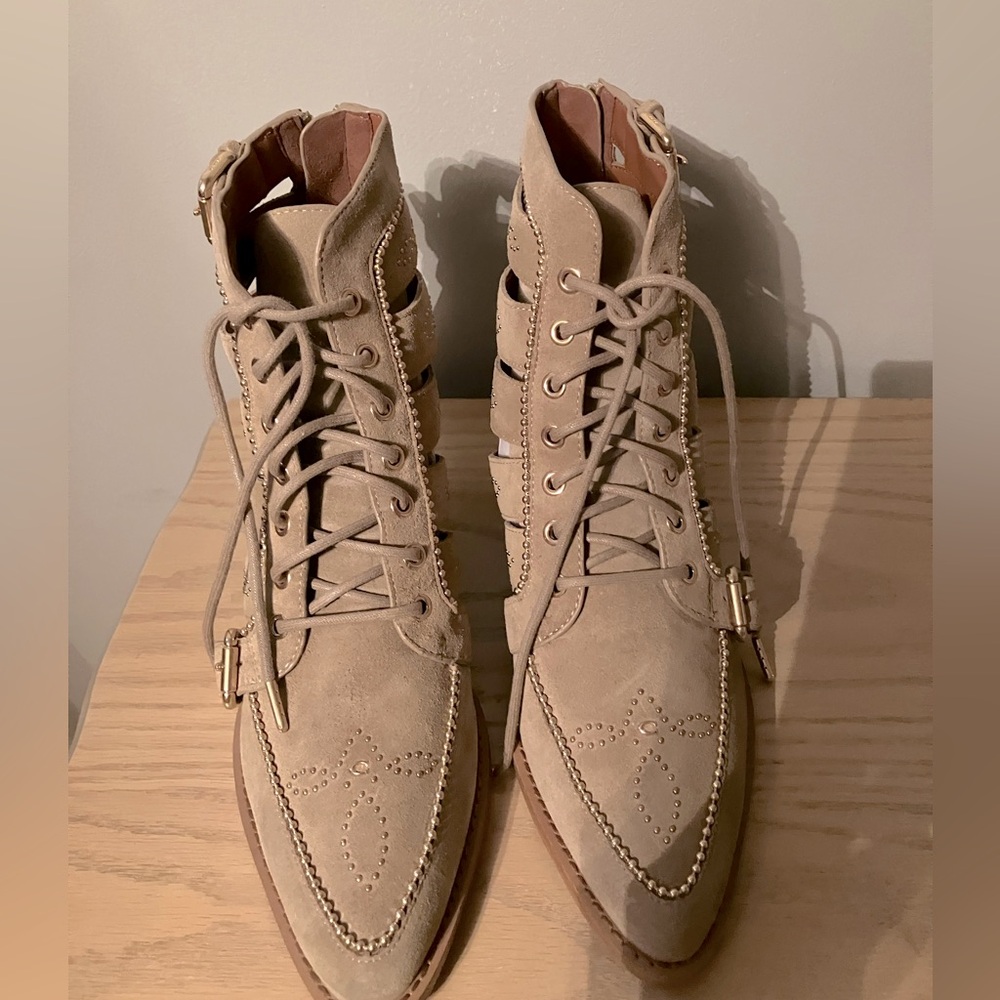 COACH Paisley suede tan Bootie Gold detail mint condition, original box size 11B